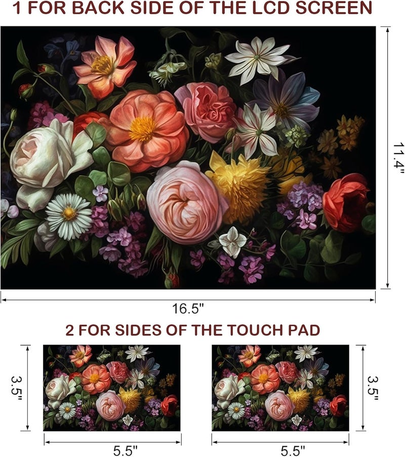 DINKY Laptop Skin Sticker Decal, 16" 16.5” 17” 17.3 inch Laptop Universal Reusable Vinyl Skin Stickers Art Cover Decal Notebook PC Personalized Protector (Flor) - Image 2